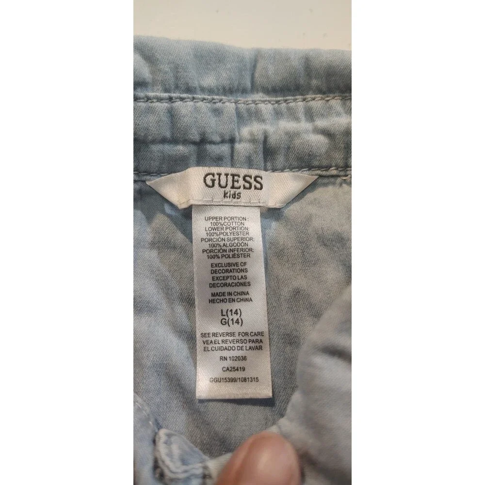 Guess Girl dress denim top tulle skirt size L(14) sparkles button front